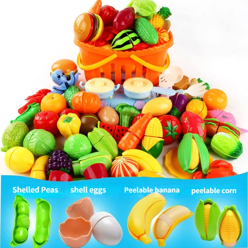 Cutting Fruits Vegetables Play Kids Kitchen DIY Cake Toy Cutting Fruit Vegetable Food Pretend Playset Kids Educational Toys