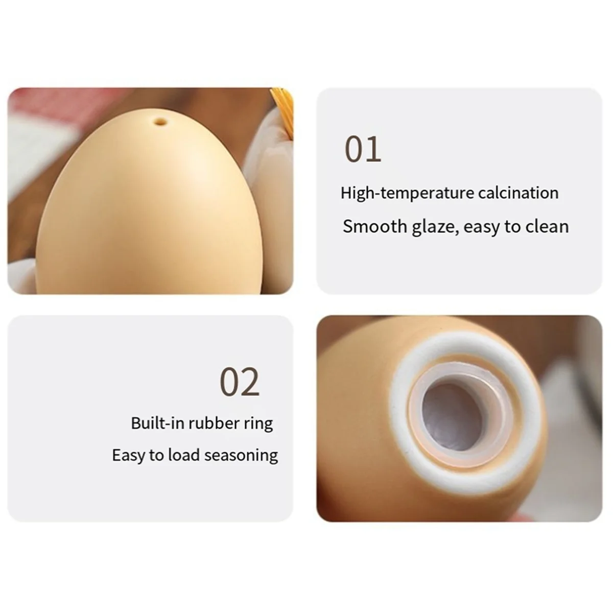 KEKA Ceramic Salt and Pepper Shaker Set, Mini Brown Egg Shaped Shakers with Carton Design Holding Stand