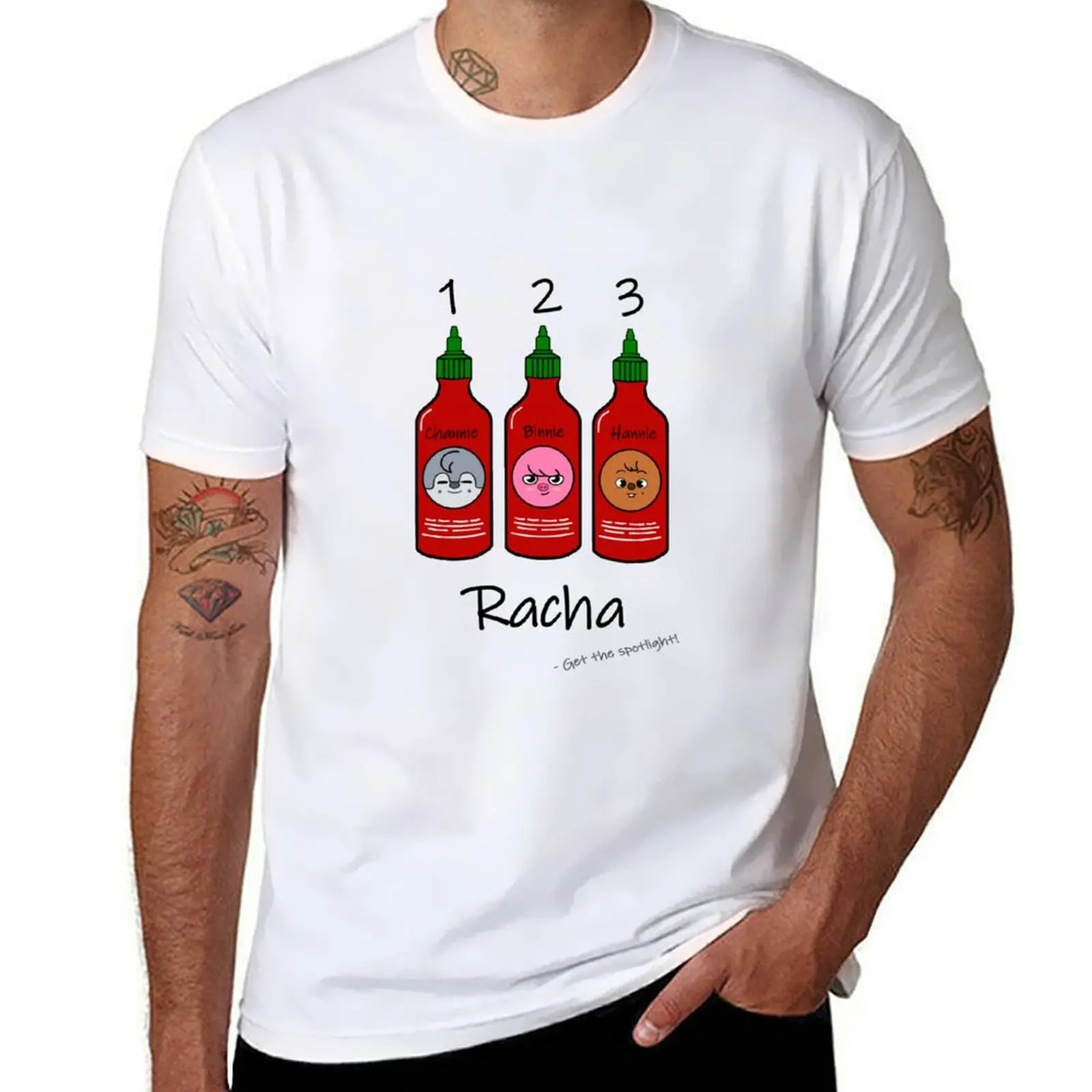 

3racha as Sauce bottles print T-Shirt man t shirts for men casual t shirts for man cotton funny T-Shirt