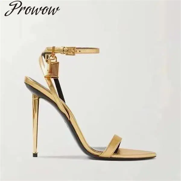 

Stylish and sexy personality buckle-up one-word strap stiletto pointed toes super high-heeled sandals