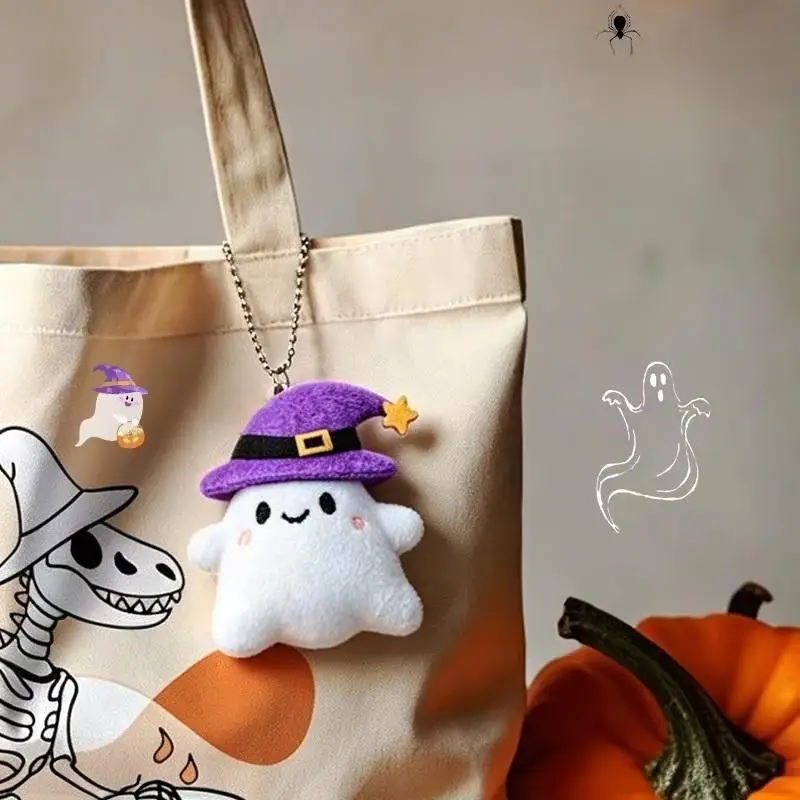 Halloween-Plüsch-Schlüsselanhänger für Damen, Kürbis, Geist, Fledermaus, Hexenhut, Trick or Treat, Cartoon-Taschenanhänger, Partygeschenke, Schlüsselanhänger-Accessoire – Detail 11