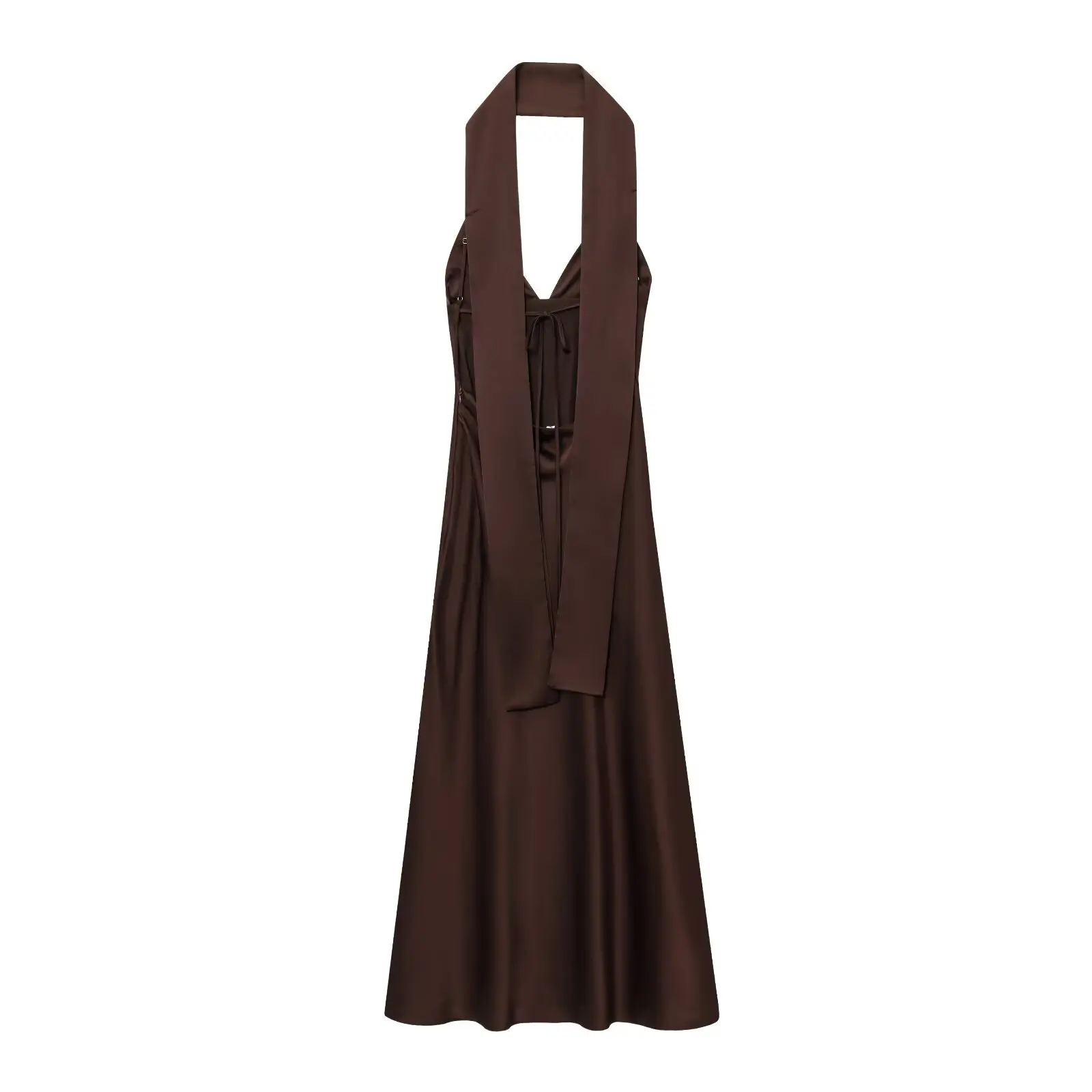 KONDALA Christmas New Year Party Long Dress V Neck Scarf Backless Cami Dress Fashion 2025 Chic Brown Evening Club Dress