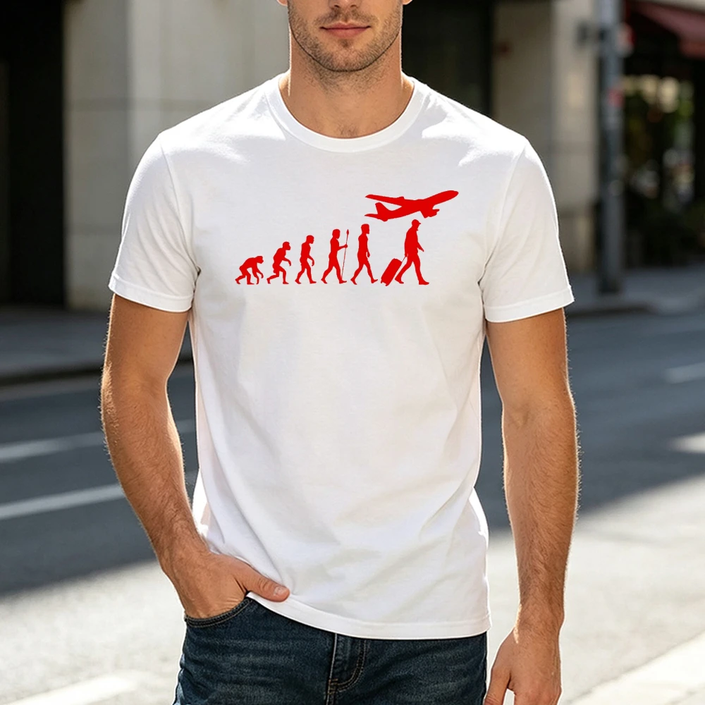 Human Evolution Travel Airplane Men Aviation Pilot T Shirt Casual Summer Vintage Evolution Graphic Tee Short Sleeve Clothes