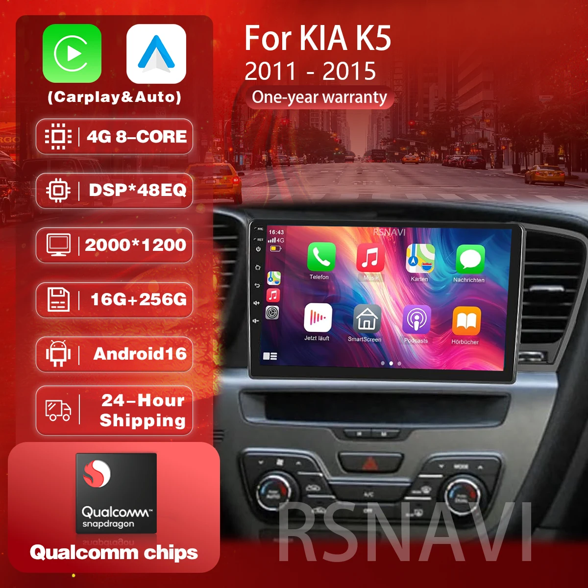 Plug and Play Android 16 Carplay Auto Qualcomm Screen Car Radio Player For KIA Kia K5 Optima 2011 - 2015 GPS Stereo Wifi+4G DSP