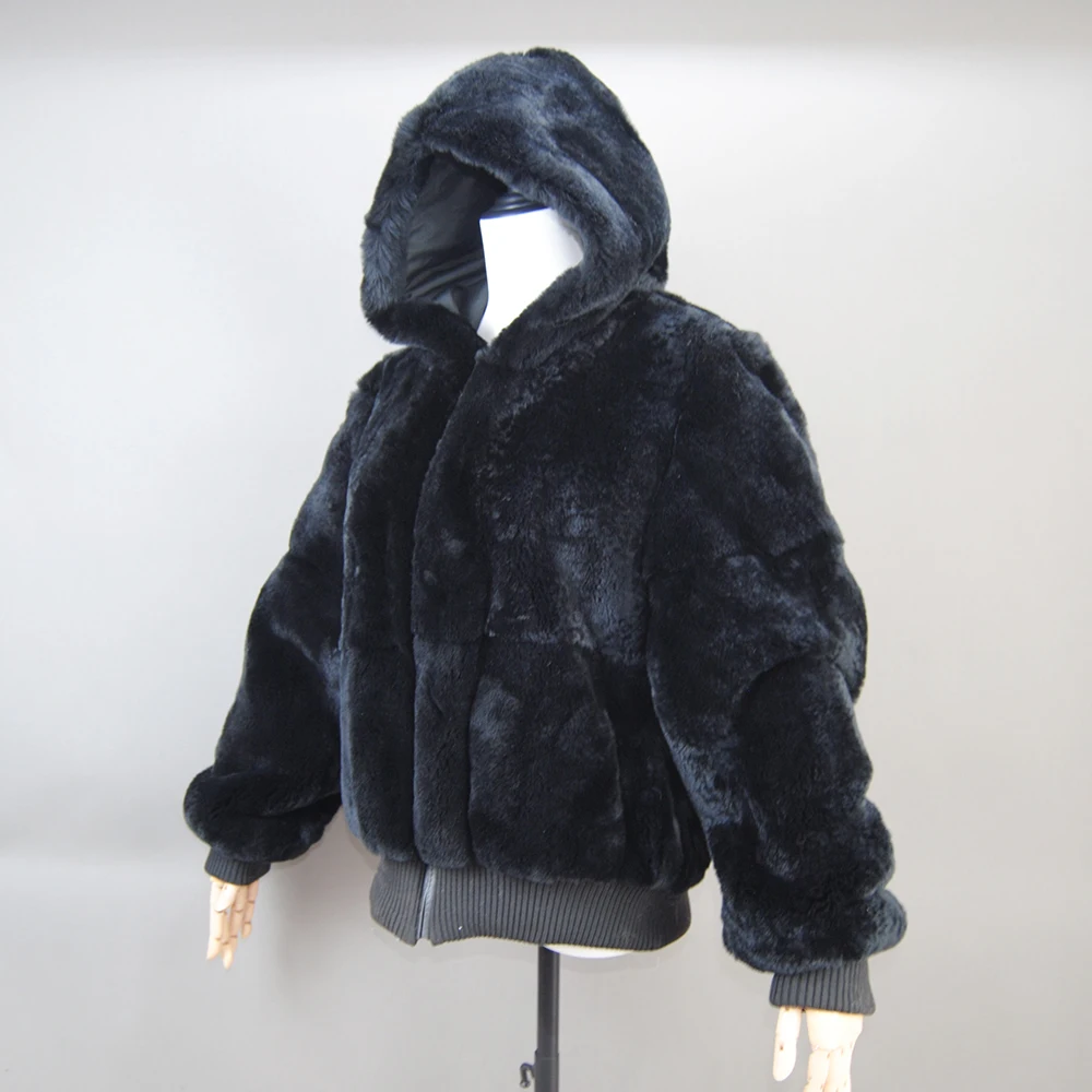 2024 Whole Skin High Quality Rabbit Fur Jacket Women\'s Rabbit Fur Coat Natural Wholeskin Fur Coat Hooded Fashion Rabbit Fur Coat