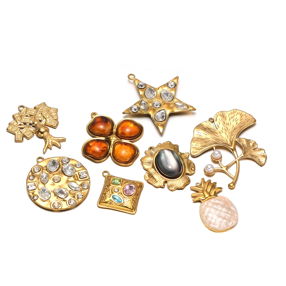 4 Stück Edelstahl-Zirkon-Ananas-Stern-Anhänger für DIY-Halsketten, Schmuck, Armbänder, Ohrringe, Zubehör – Detail 2