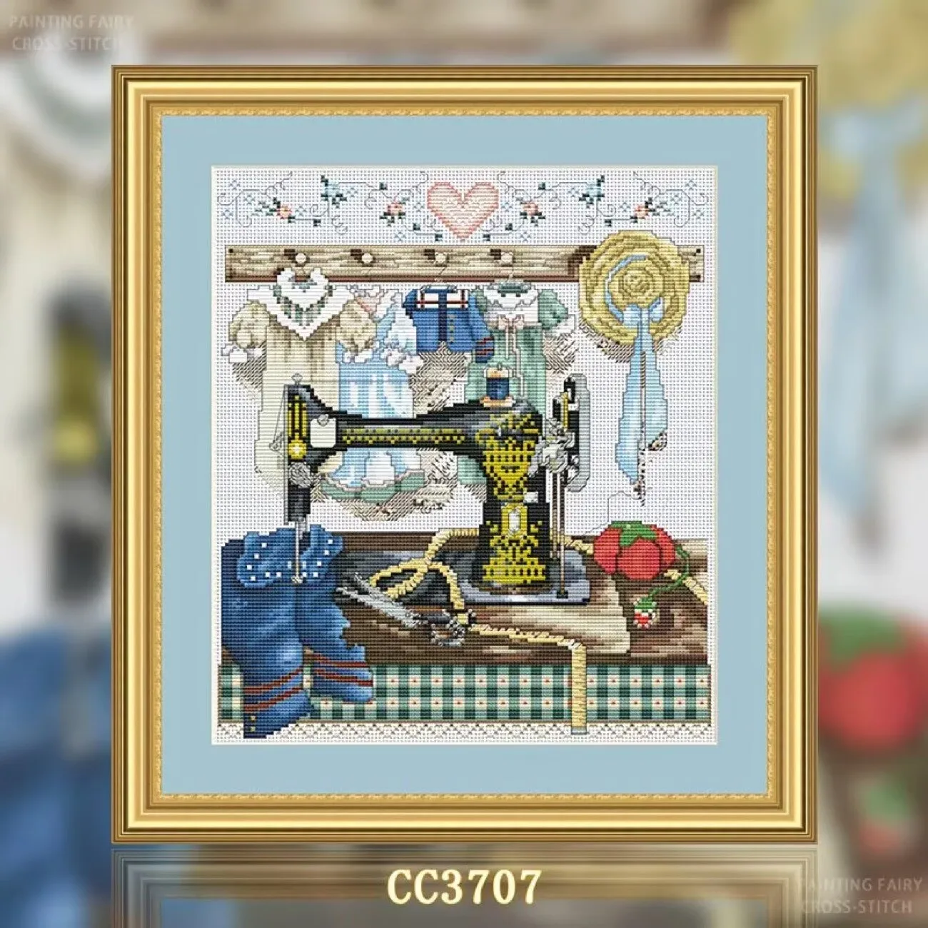 

CC3707-sewing machine 14CT 16CT 18CT Print Canvas Cross Stitch DIY Set Kit Needlework Embroidery