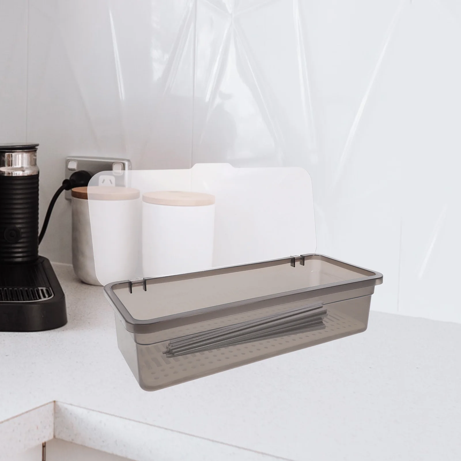 

Ящик для хранения палочек для еды, серая прозрачная крышка, корзина для слива, держатель для кухонной утвари, компактный органайзер для столовых приборов, хранение посуды