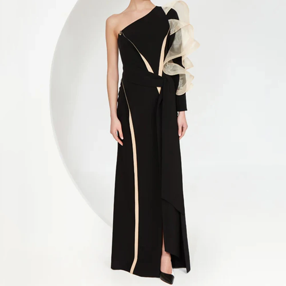 فساتين سهرة حورية البحر مخصصة بطول الأرض بكتف واحد وأكمام طويلة فستان حفلات أنيق مكشكش بسيط ثنيات للحفلات