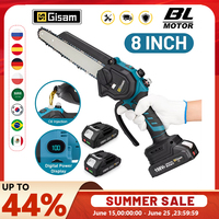 Gisam 8 Inch Brushless Chain Saw Cordless Electric Saw Woodworking Garden Pruning Chainsaw Power Tool For Makita 18V Battery Pin