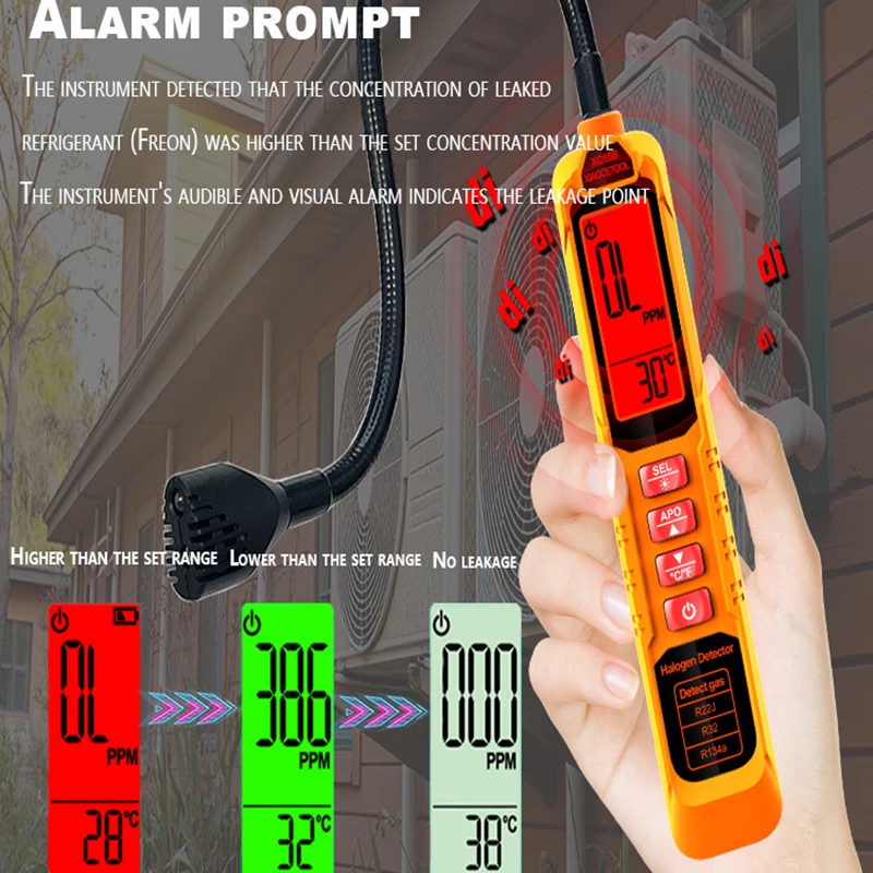 Halogen Gas Leakage Detector Digital Refrigerator Leak Tester Air Conditioner for R22/R410A/R32 Gas Detector Household Tools
