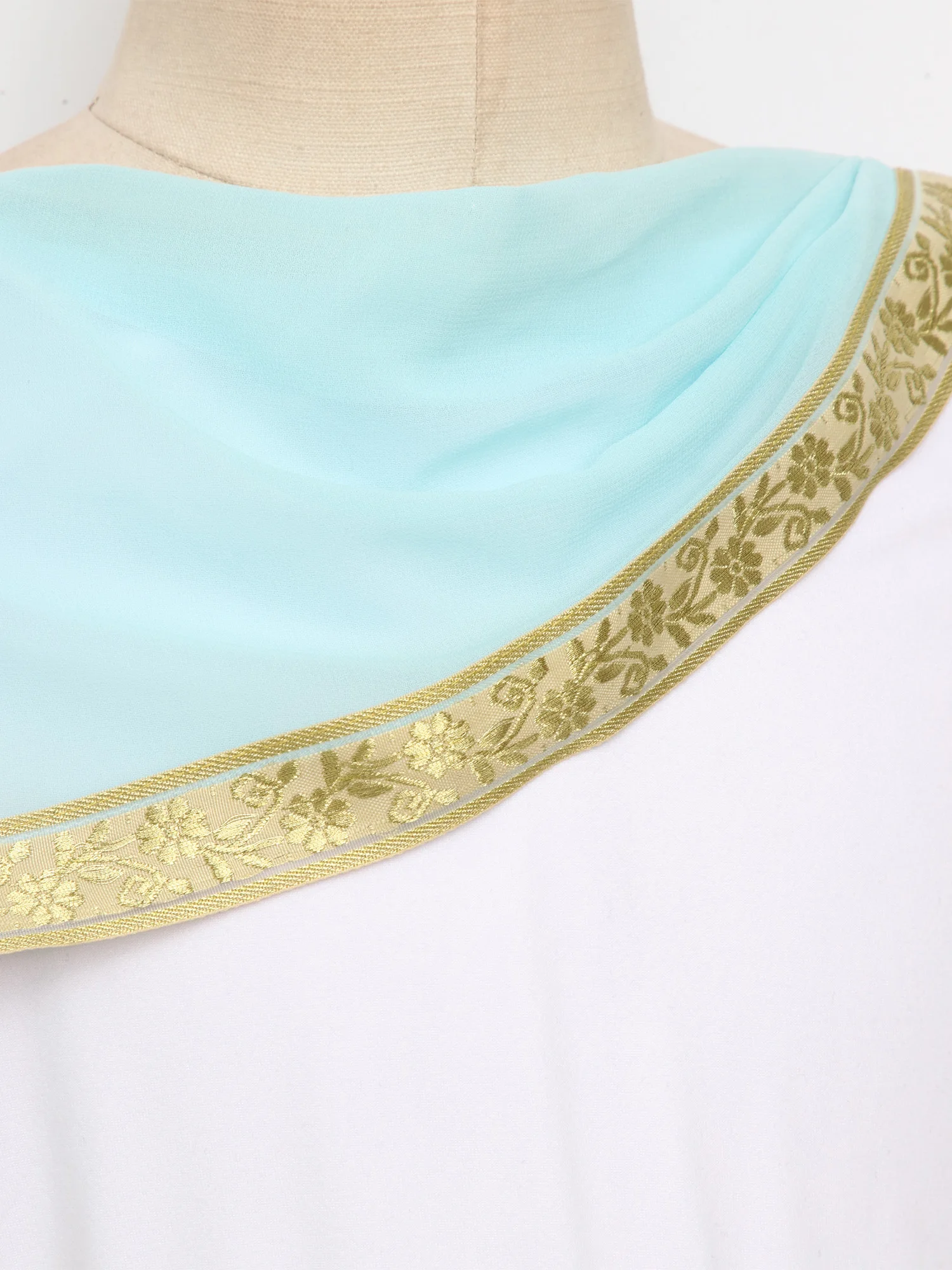Elegant Princess Party Clothes Kids Girls Greek Toga Costume Sleeveless Invisible Zipper Metallic Waist Gold Trim Shawl Dress