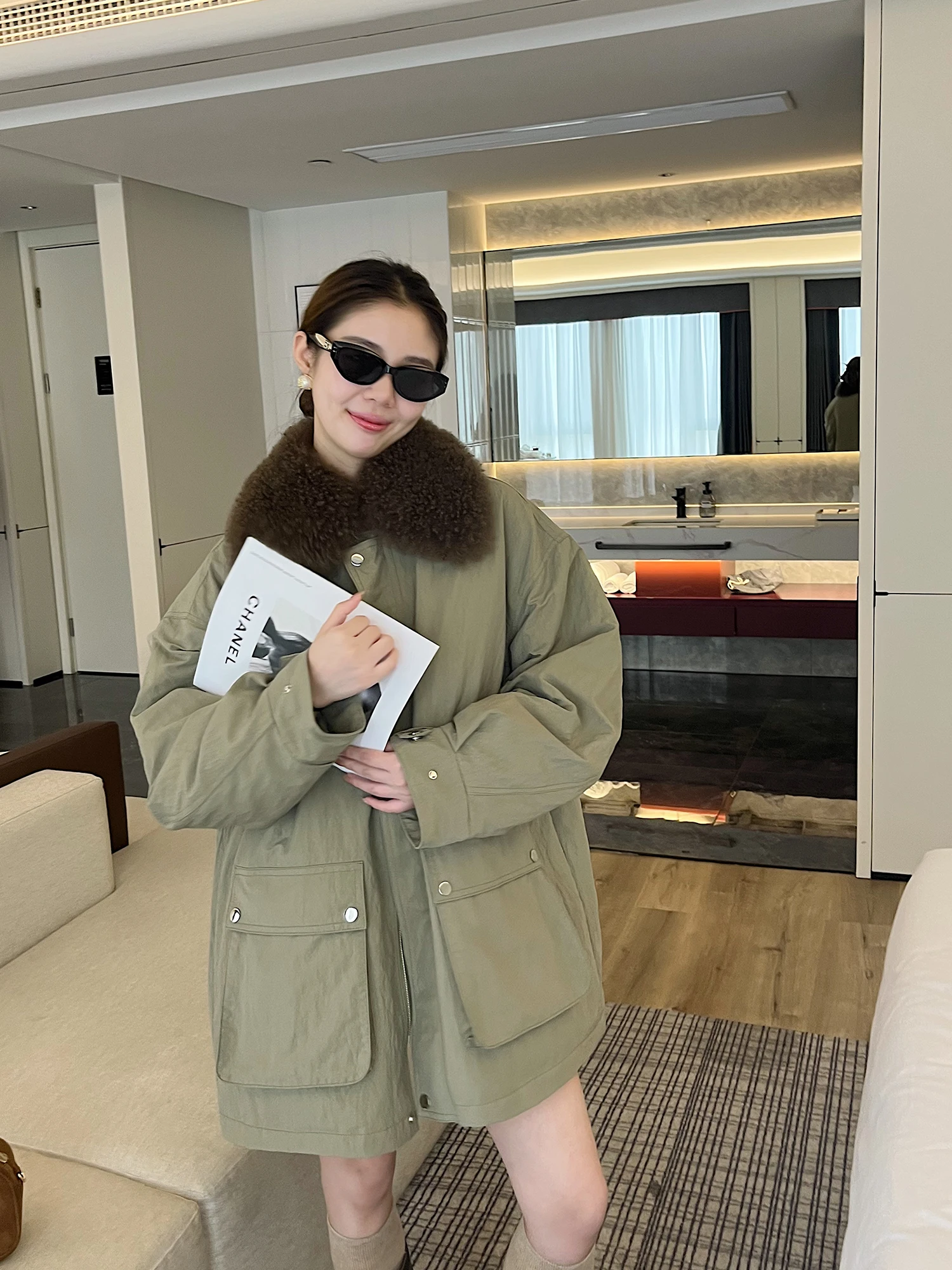 

Пуховик Axiom с меховым воротником, корейский стиль, средней длины, женское пальто, теплое, прямого кроя, с длинными рукавами, на молнии, цветное