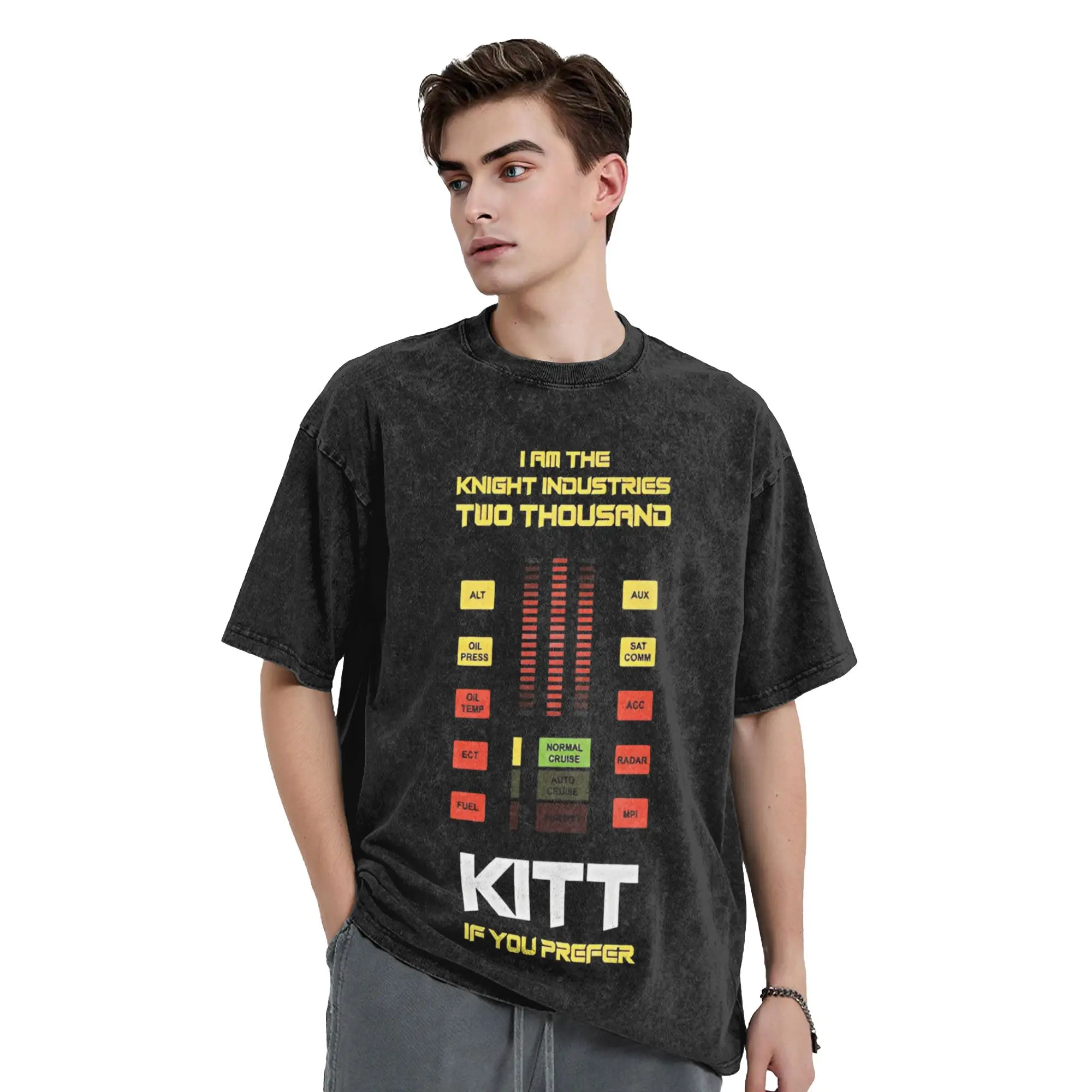 Knight Rider KITT 80s Throwback Washed T-Shirt for Men Women  Novelty Cotton Tee Shirt O Neck Short Sleeve T Shirt Plus Size Top - view 2