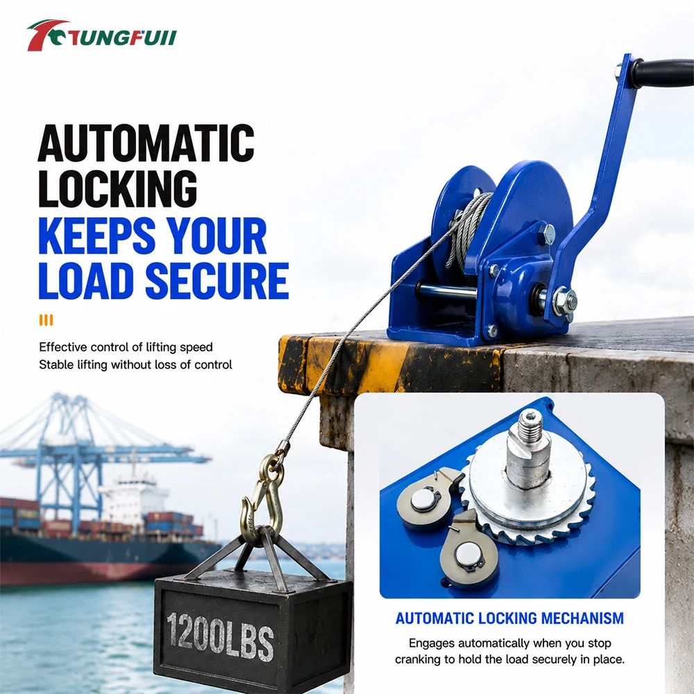 1200LBS Heavy Duty Self-Locking Hand Crank Winch Two-Way Lock Small Manual Hoist For ATV Boat Trailer Towing Pulling