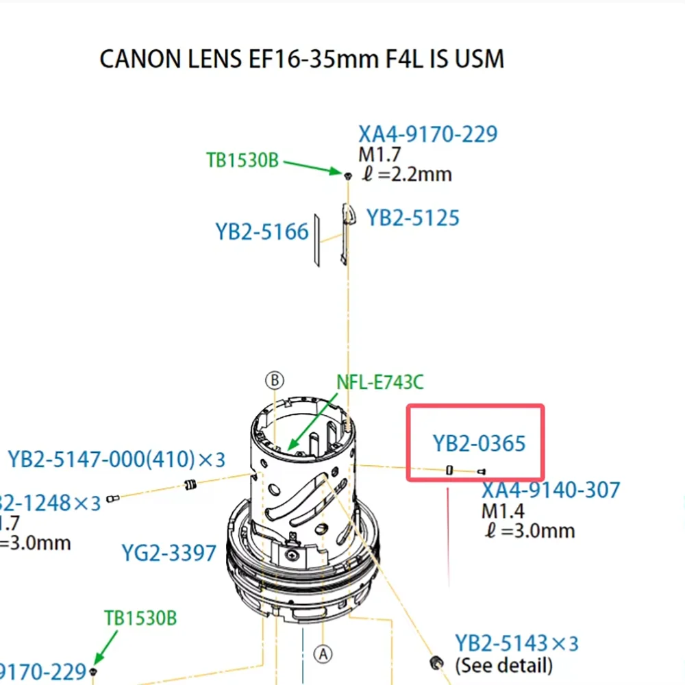 New original  Lens Collar Replacement Repair Part （YB2-0365-000 ）for Canon EF 16-35mm f/4L IS USM