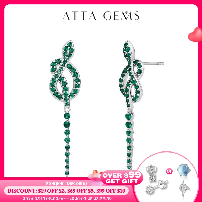 

ATTAGEMS New Year Snake Earrings For Women Artificial Emerald 100% 925 Sterling Silver Party Jewelry Gift With Mysterious Luck