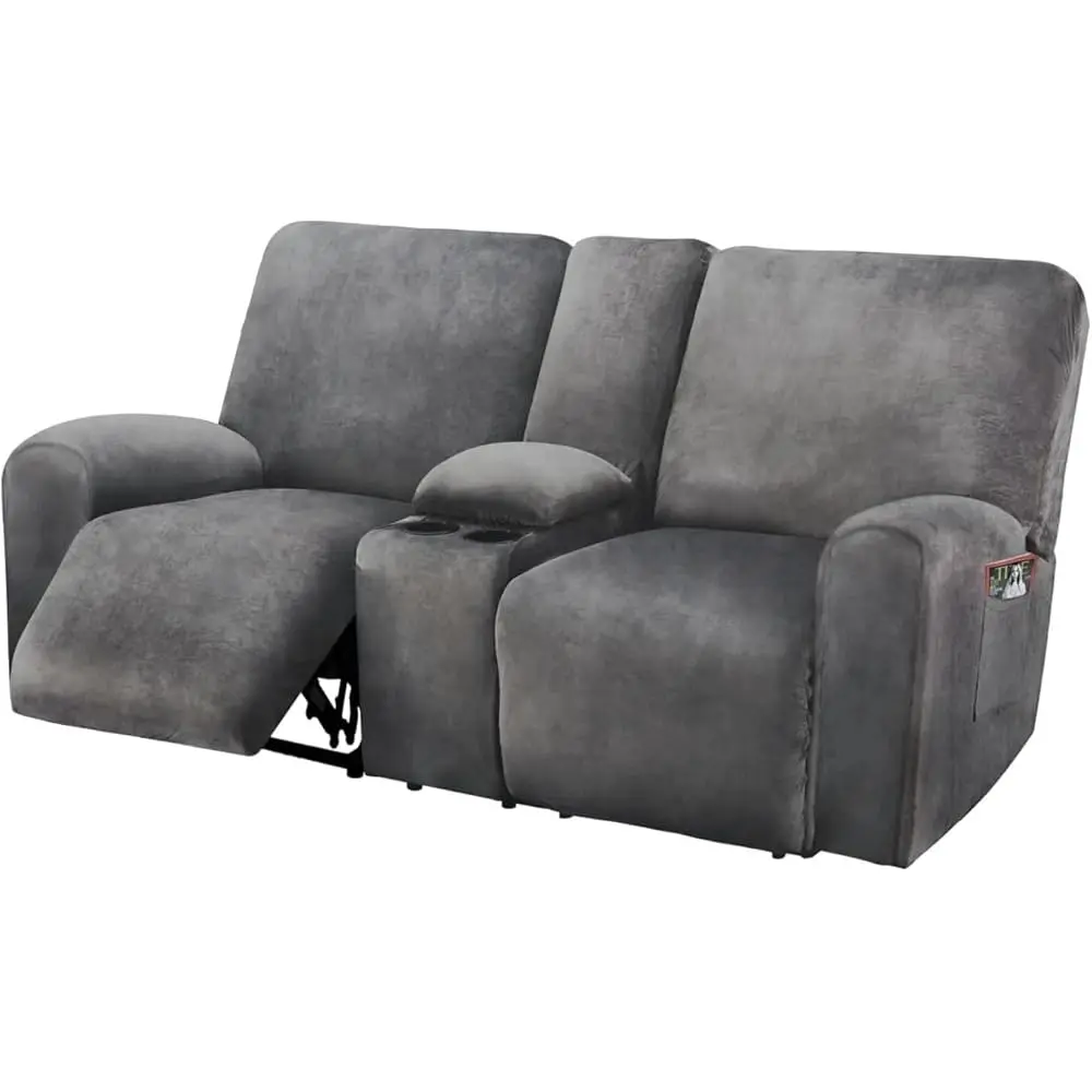 

Reclining Loveseat With Middle Console Slipcover, 8-Piece Velvet Stretch Sofa Covers, 2 Seat Loveseat Recliner Cover, Thick,