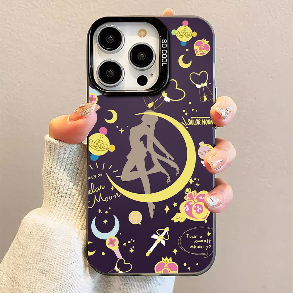 Bilibili Anime s-sailor Moon Laser casing ponsel untuk iPhone 12 11 13 14 15 16 Max Pro Plus IMD silikon tahan benturan Coque