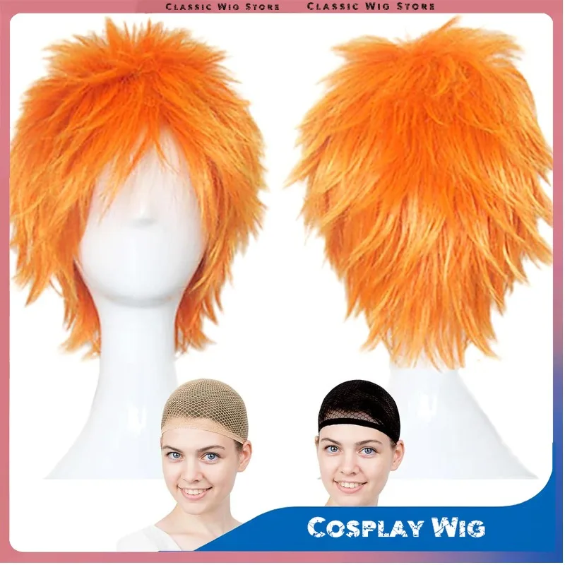 

Ryuya Hinata StarrySky Bleach Reaper Ичиго Куросаки Косплей Парик Короткий термостойкий оранжевый золотой белый парик Merce Net