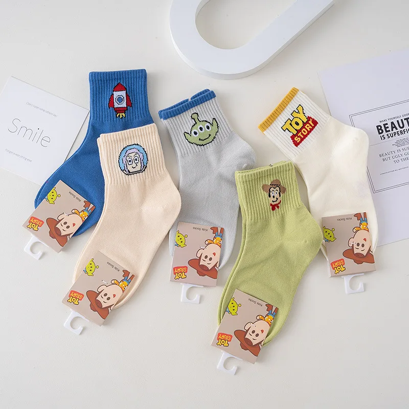 

New 10Pcs Disney Kawaii Anime Buzz Lightyear Autumn Winter Children Socks Cute Cartoon Sweet Cotton Socks Lovely Gifts for Kids