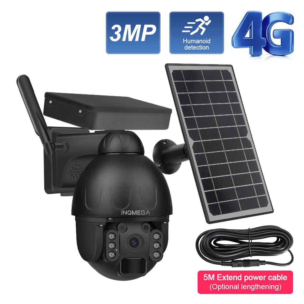 INQMEGA Outdoor Solar Camera 4G SIM / WIFI Wireless Security Detachable Solar Cam Battery CCTV Video Surveillance Smart Monitor