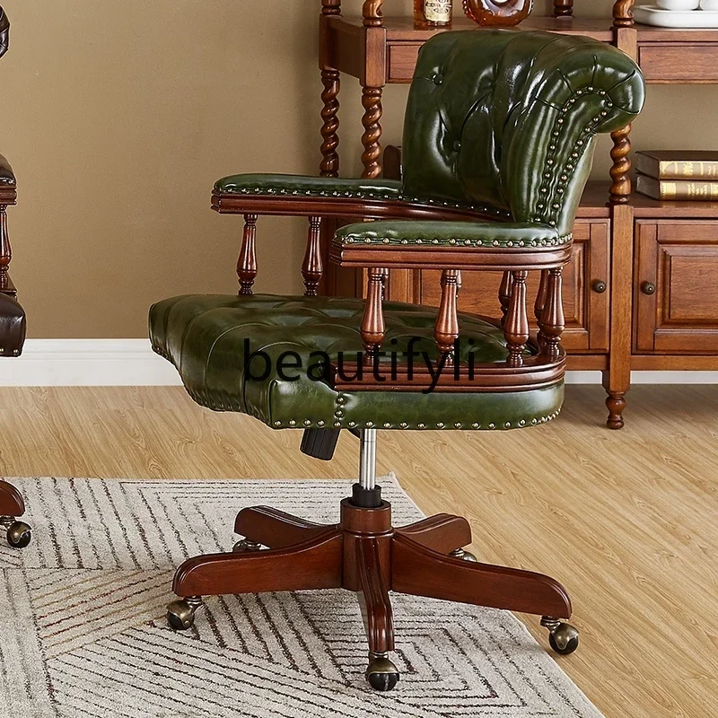 

ss Leather swivel chair home office European book chair lifting back chair