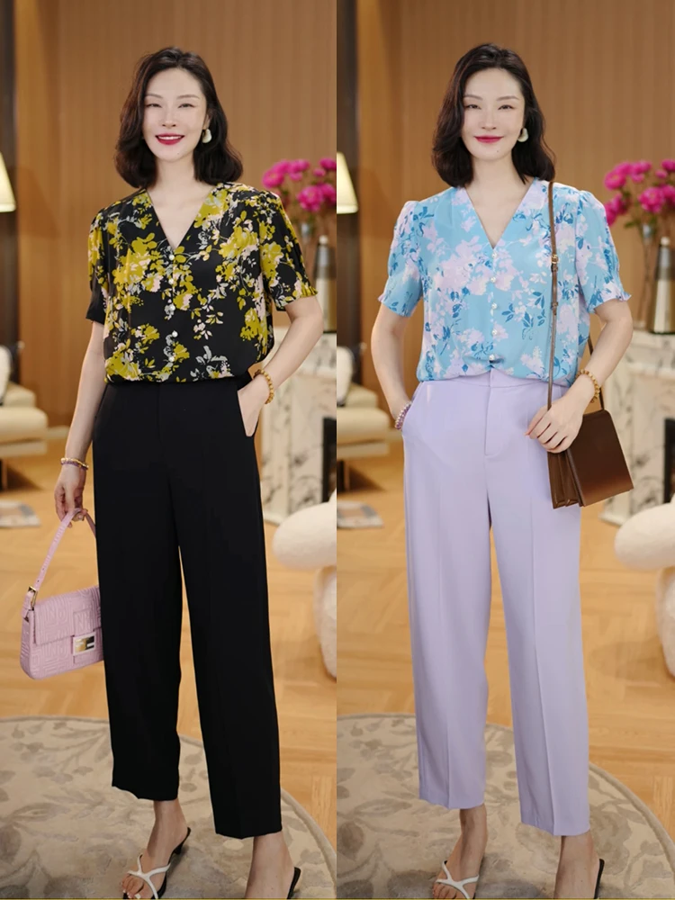 

Топ Ele Silk с цветочным принтом V-Ne Удобный мягкий шелковый топ прямого кроя ort Sve Summer Faion Женская качественная сумка премиум-класса...