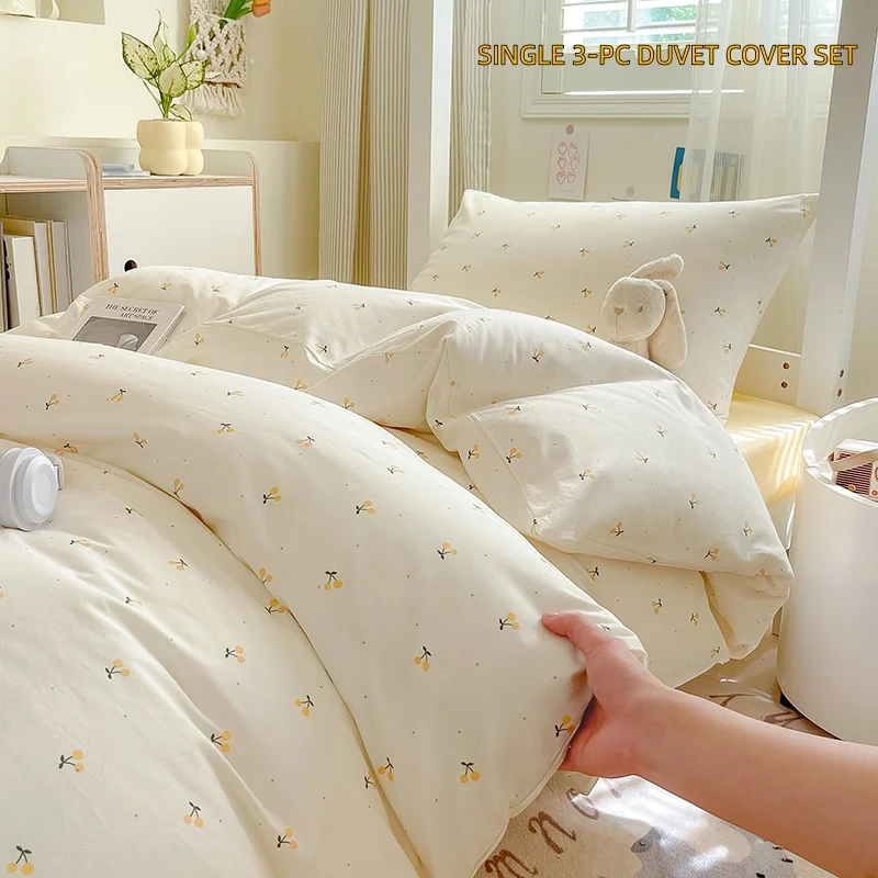3PC 100% Cotton Duvet Cover Set Floral d Printing 1PC Duvet Cover 1PC Pillowcase 1Pc Flatsheet Cotton Bedding Single 150x200cm