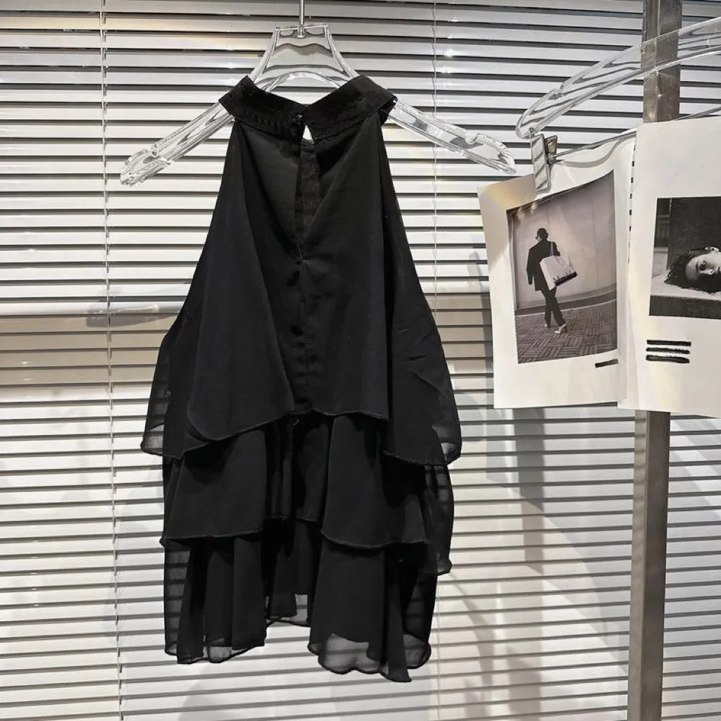 Girls Shirt Korean Fashion Chiffon Neck Hanging Vest Tank Top Summer Shirt New Children's Clothing