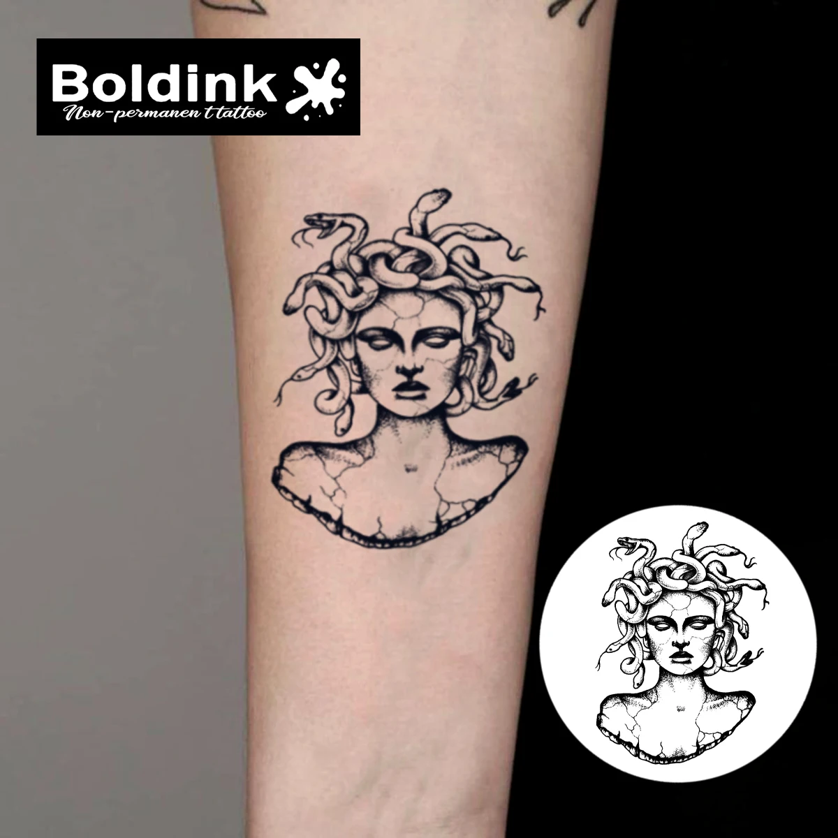Boldink Gaze of Medusa Temporary Tattoo,Lasts To 15 Days New Technology Magic Waterproof Semi Permanent Sticker.