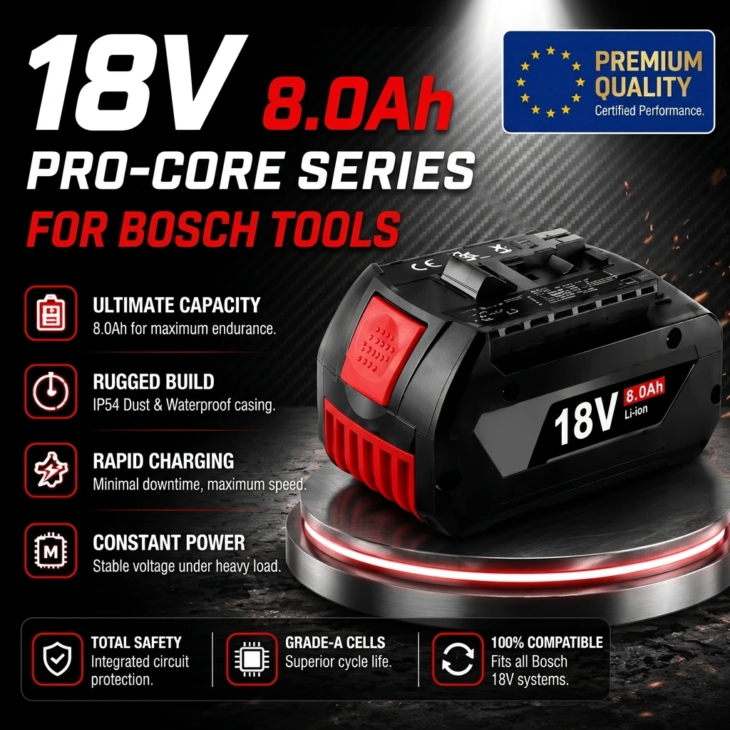 Image of Für Bosch 18V GBA 18V 8.0Ah 18V Professional GBA GSR GSB BAT609G BAT622 BAT618G Original wiederaufladbare Lithium-Batterie, geeignet für die meisten Elektrowerkzeuge.