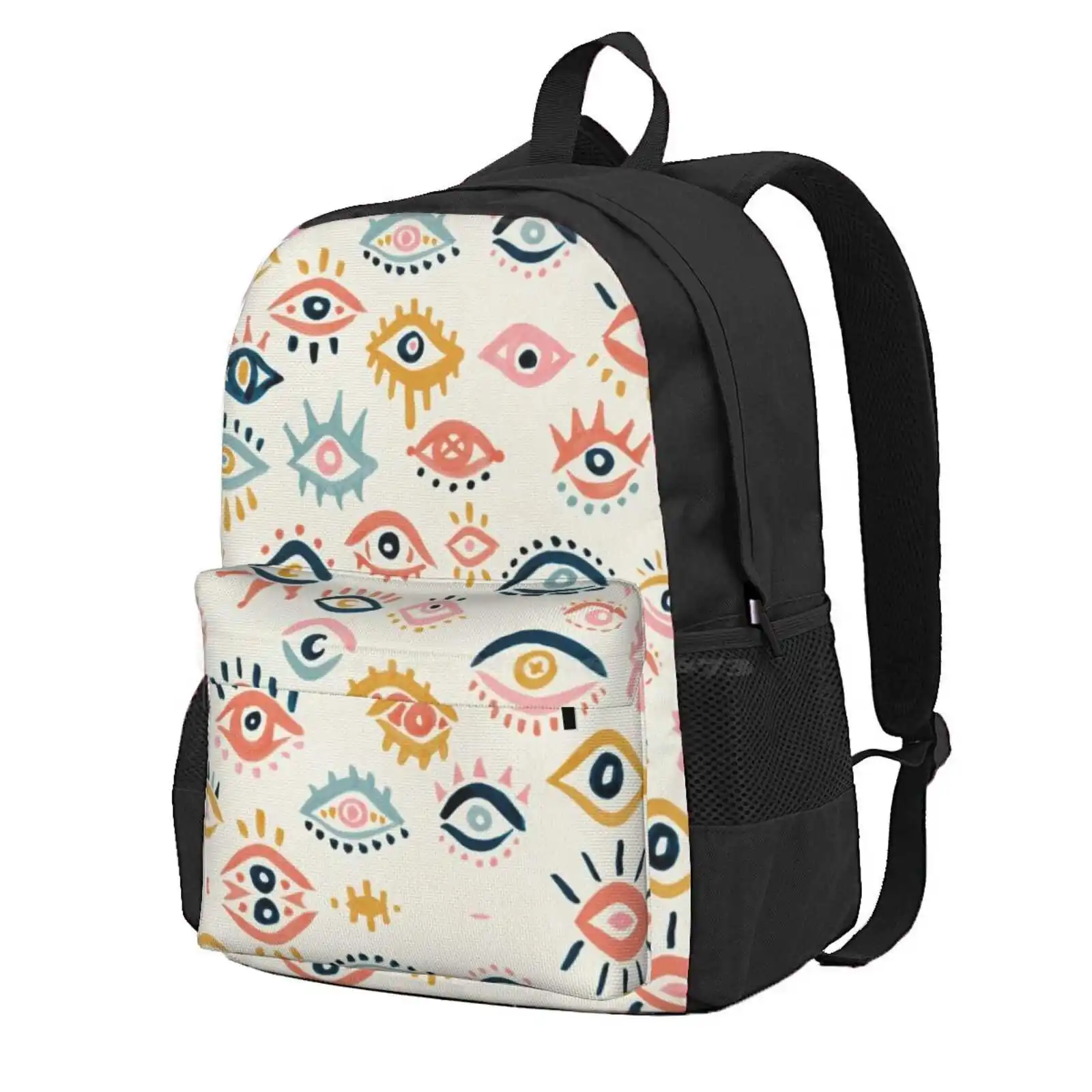 Mystic Eyes – Primary Palette Hot Sale Schoolbag Backpack Fashion Bags Evil Eyes Evileye Amulet Charm Mint Gold Egyptian Hamsa