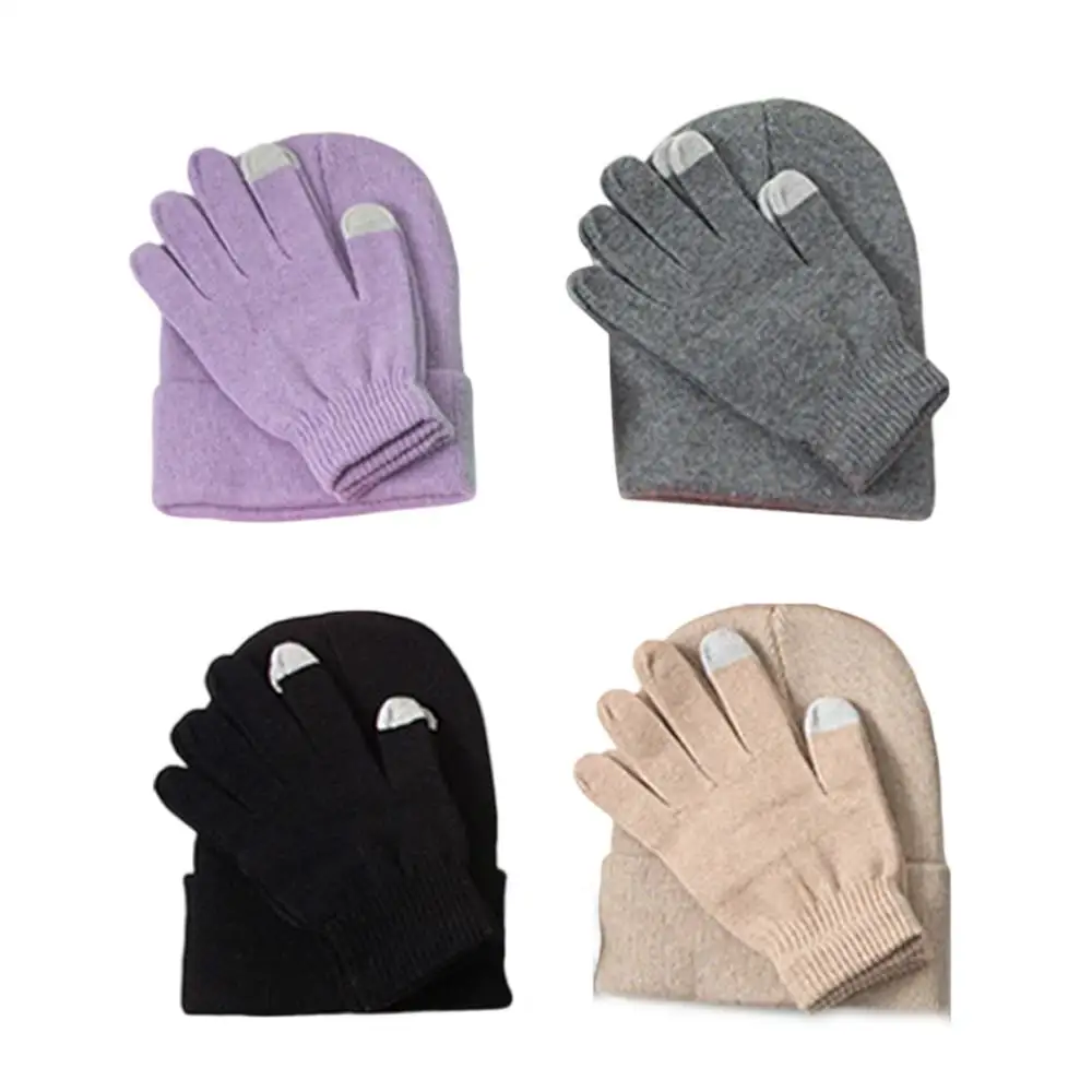 

3pcs Set Outdoor Riding Cap Gloves Windproof Wool Knitting Pullover Cap+Gloves Unisex Knitting Hat Gloves Set For Men And Women