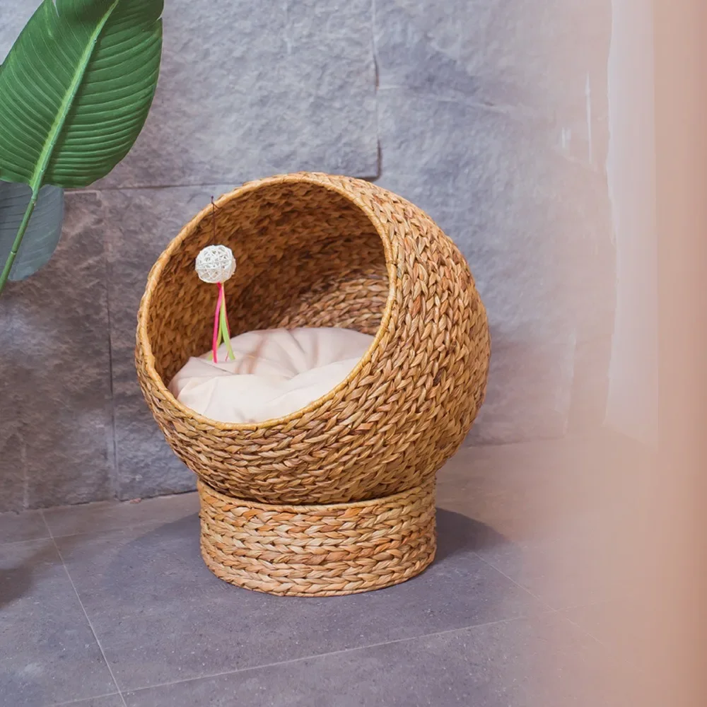 Banana leaf handmade woven cat's nest villa semi enclosed all-season breathable rattan woven cat's nest