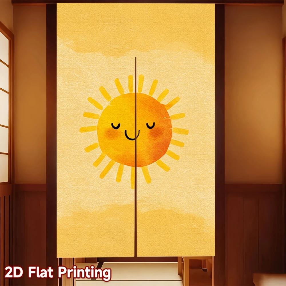 VIKAMA Cute Smiley Face Sun Door Curtain, Soothing Smiley Sun Pattern Half Door Curtain, Bedroom Room Divider Decoration