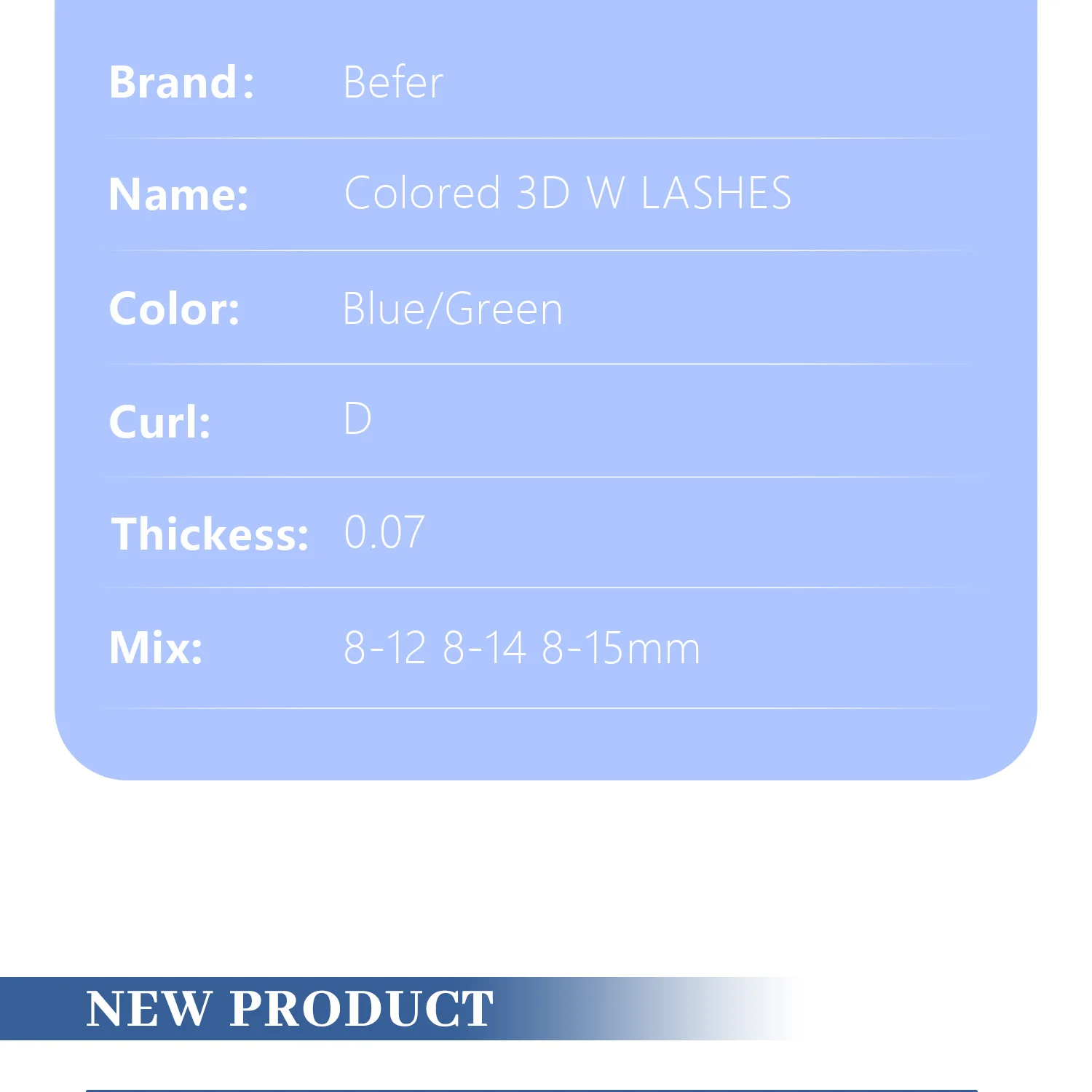 Befer Beauty Lila Rosa Blau Farbige 3D W Wimpernverlängerung 8-13mm Grün Bunte Wimpernverlängerung Professionelles Wimpernzubehör – Detail 5