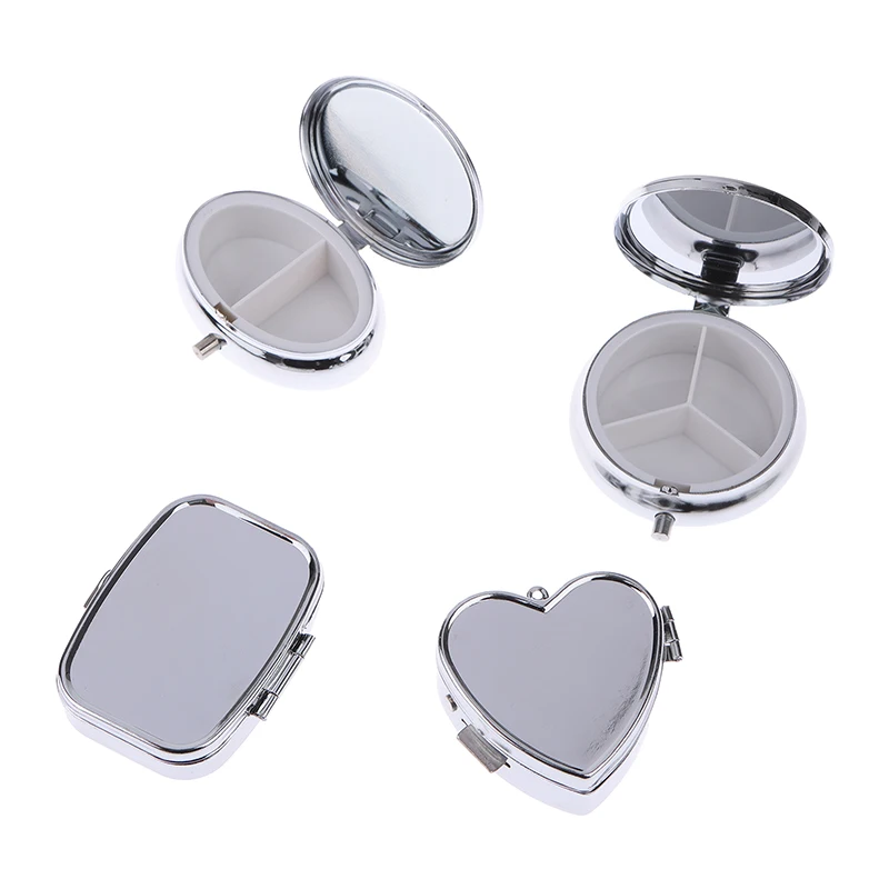 1Pc Metal Round Rectangular Heart Pill Box Medicine Organizer Container Medicie Case Pill Candy Box Tablet Pill Box Containern