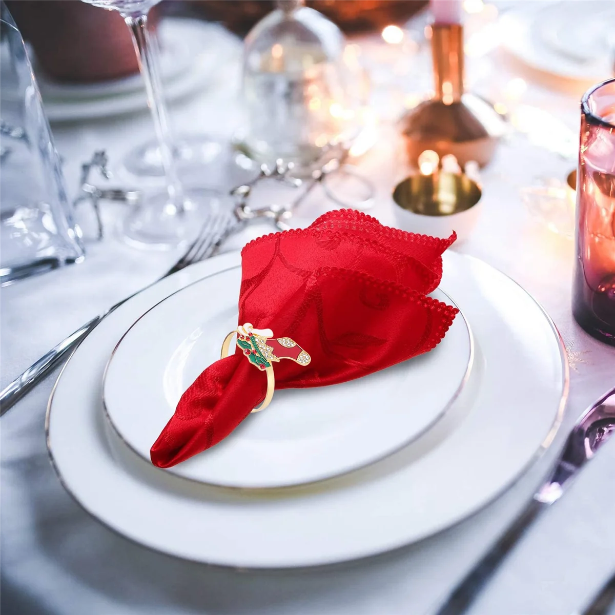 6ชิ้นแหวนผ้าเช็ดปากคริสต์มาสแหวนที่วางผ้าเช็ดปากคริสต์มาสสำหรับตกแต่งโต๊ะรับประทานอาหารปาร์ตี้วันหยุด