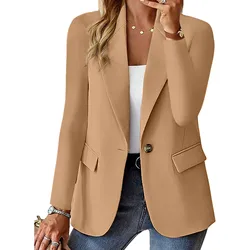 Fashionable Casual Women Blazer 2024 Spring Autumn New Solid Color Turn Down Collar Long Sleeve Suit Coat Elegant Office Lady