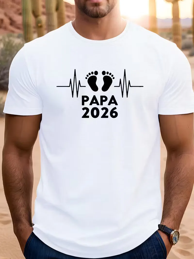 

2026 PAPA Printed Short Sleeve T-shirt Funny Footprint Pattern T Shirt Father's Gifts Fashion Street Clothing Summer Casual Tops