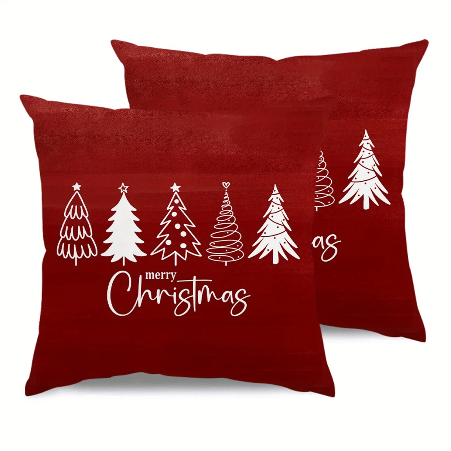Red 2pcs Festive Christmas Tree Throw Pillow Covers, 18x18 Inch, Polyester, Zippered Hand Wash Only, with White Polka Dot