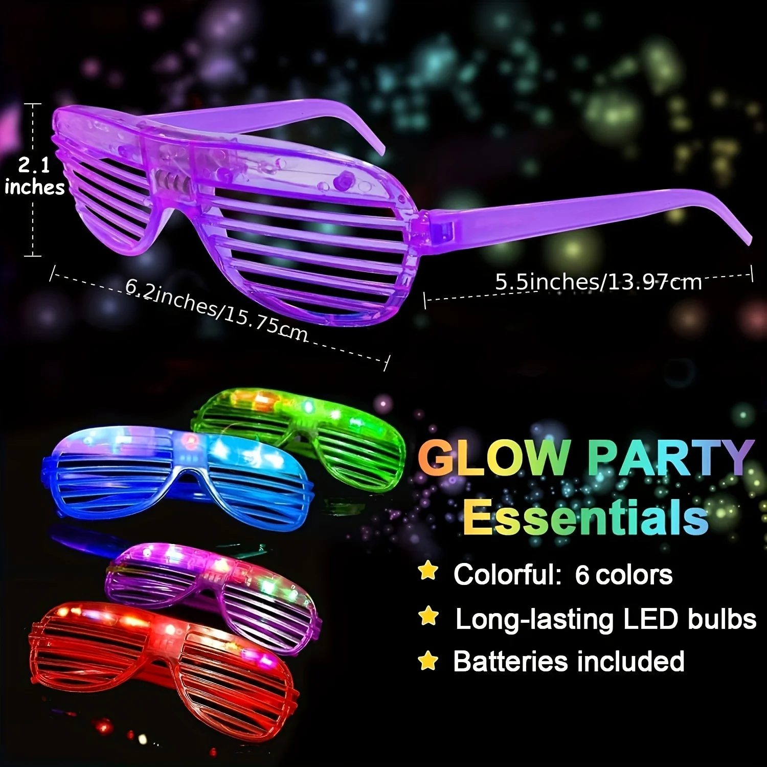 Lunettes de fête flash LED 24 pièces, couleurs néon lumineuses, mélange et correspondance de couleurs aléatoires, fêtes d'anniversaire, mariages et événements nocturnes