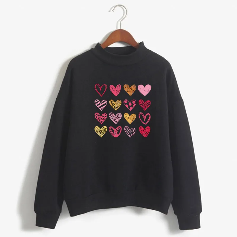 

Harajuku Heart Print Women Sweatshirt Sweet Korean O-neck Knitted Pullover Thick Autumn Winter Candy Color Loose Lady Clothing