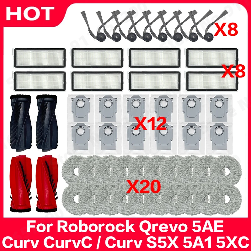 

For Roborock Qrevo 5AE Curv CurvC Curv S5X 5A1 5XC Vaccum Cleaner Main Side Brush Mop Cloth Dust Bag Filter Accessories