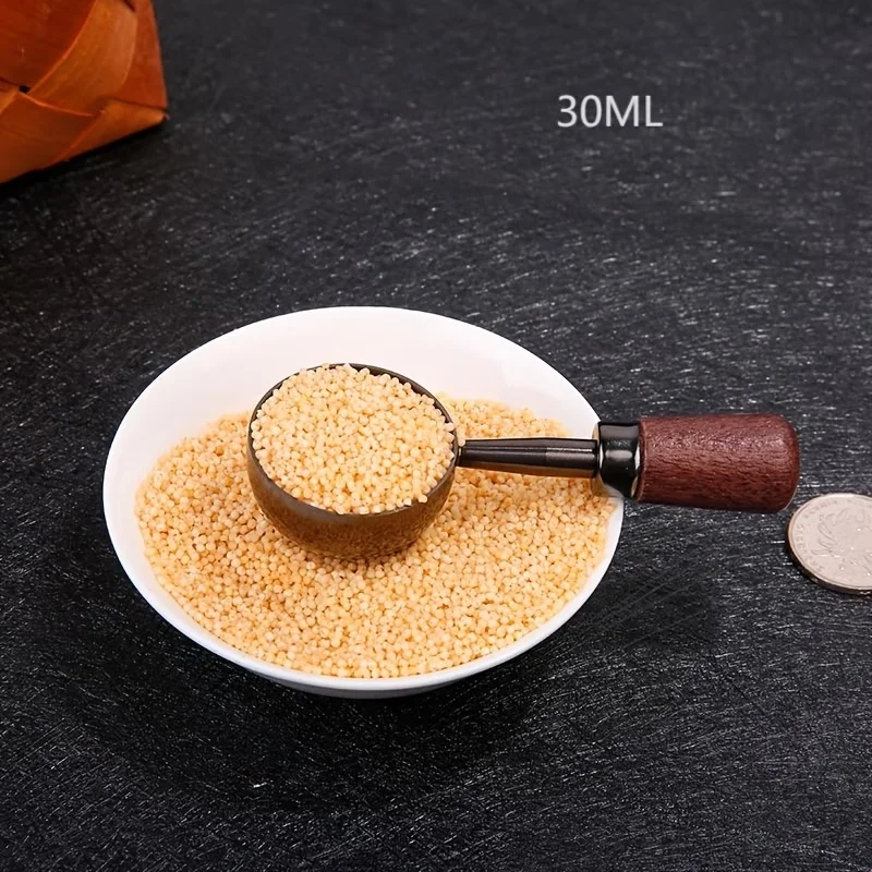 30ml Walnut Wood Coffee Scoop Stainless Steel Long Handle Measuring Spoon for Coffee Tablespoon Kitchen Tool Cafe Accessories