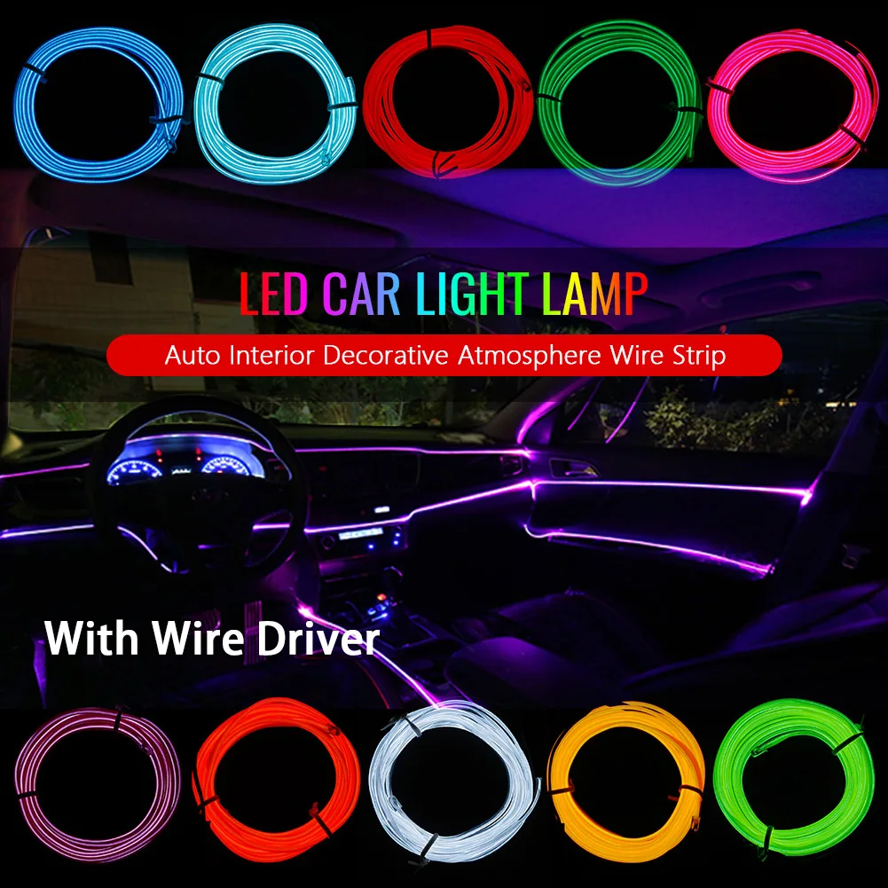 5M Neon Light Glow EL Wire Rope Tape Strip LED Cold Light Shoes Clothing Car Decorate Ribbon Lamp with Wire Driver