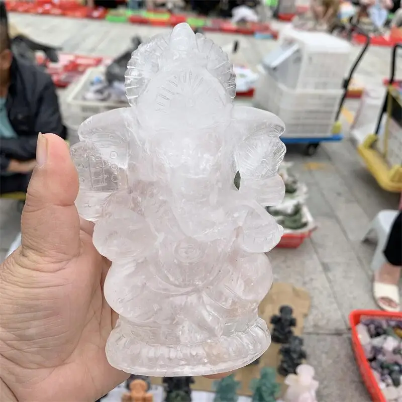 Natural Clear Quartz Elephant Quartz Crystal Carved Gemstones Ganesha Healing Reiki Home Decoration1pcs
