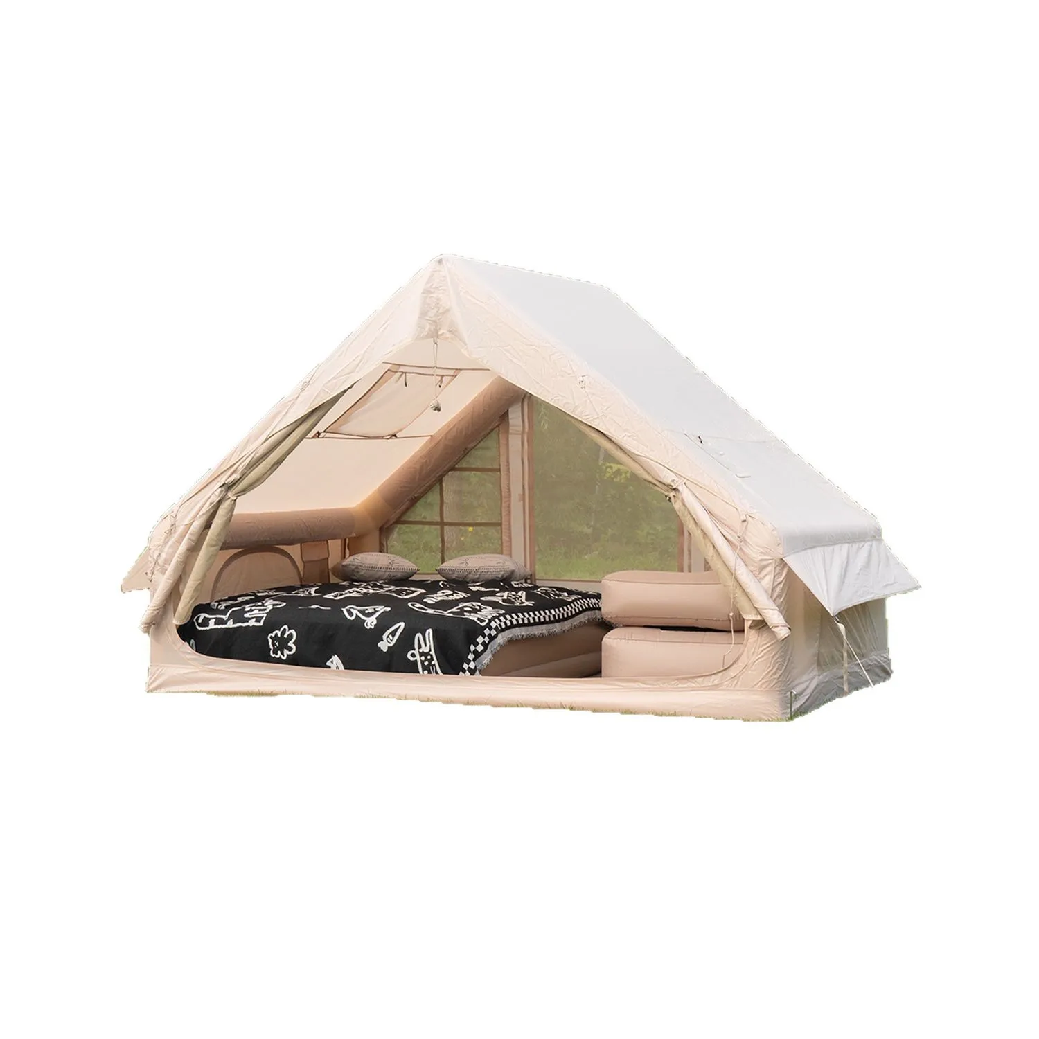 Inflatable Camping Air Tent With Hand Pump Easy Setup Waterproof UV-Resistant Four Seasons Oxford Cabin Tent