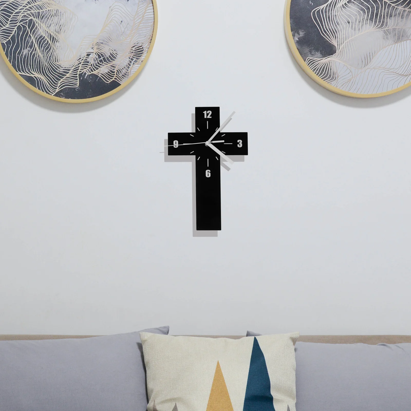 

Cross Wall Clock Home Decor Black Hanging Modern Style Bedroom Acrylic Material Sturdy Fade Resistant Household Office